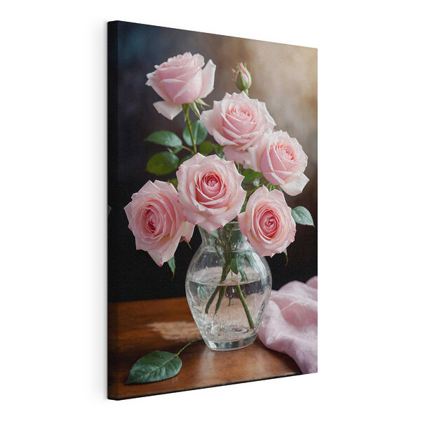 Vaso di rose rosa Stampa su tela Vaso di rose rosa