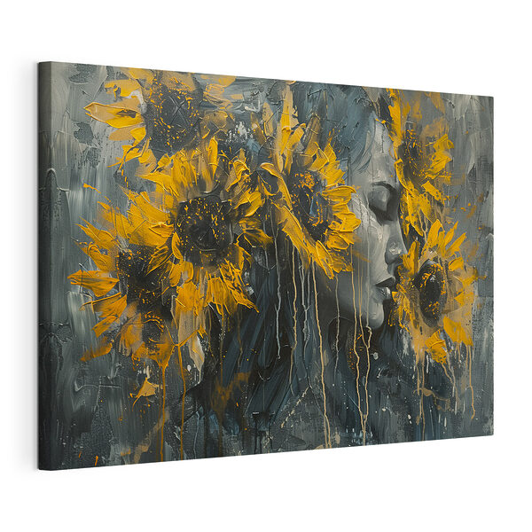 Dipinto raffigurante una donna con dei girasoli Stampa su tela Dipinto raffigurante una donna con dei girasoli