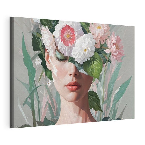 Stampa su tela Donna con dei fiori sulla testa