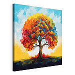 Stampa su tela Dipinto raffigurante un albero con foglie colorate