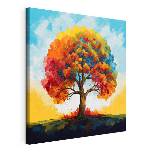 Stampa su tela Dipinto raffigurante un albero con foglie colorate