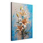 Stampa su tela Dipinto raffigurante dei fiori su sfondo blu