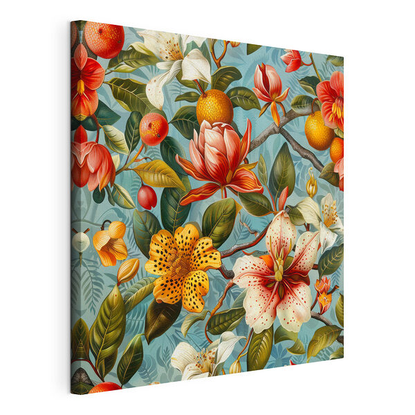 Stampa su tela Motivo floreale con arance e fiori