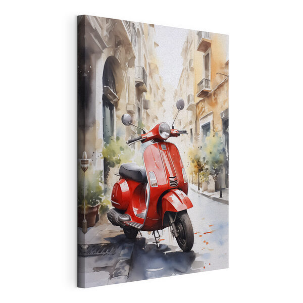 Stampa su tela Uno scooter rosso per strada