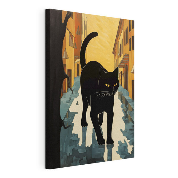 Un gatto nero che cammina per strada Stampa su tela Un gatto nero che cammina per strada