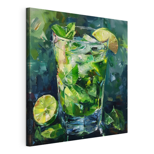 Un bicchiere con ghiaccio e lime Stampa su tela Un bicchiere con ghiaccio e lime