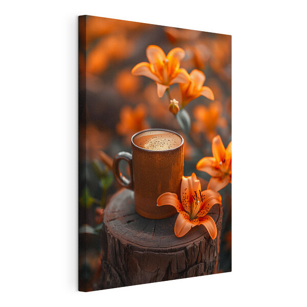 Tazza da caffè e fiori d'arancio Stampa su tela Tazza da caffè e fiori d'arancio