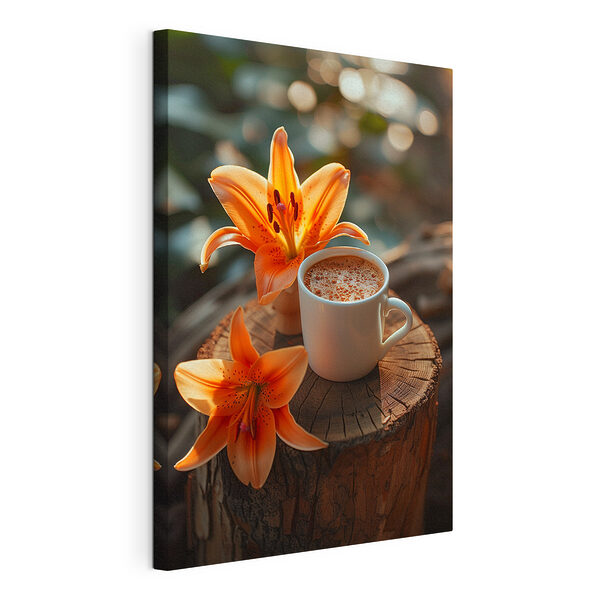 Una tazza di caffè e fiori d'arancio Stampa su tela Una tazza di caffè e fiori d'arancio