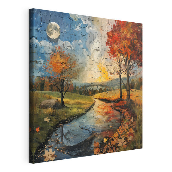 Puzzle raffigurante un fiume con alberi e una luna Stampa su tela Puzzle raffigurante un fiume con alberi e una luna