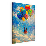 Stampa su tela Dipinto raffigurante una coppia in una cesta con palloncini colorati
