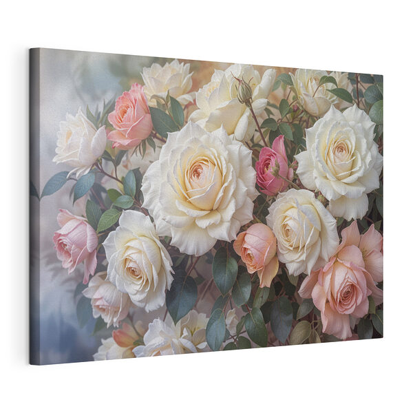 Stampa su tela Mazzo di rose bianche e rosa