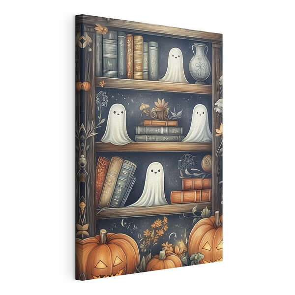 Stampa su tela Libreria con fantasmi e libri