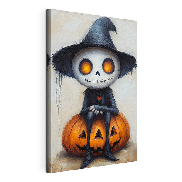 Stampa su tela Personaggio dei cartoni animati seduto su una zucca