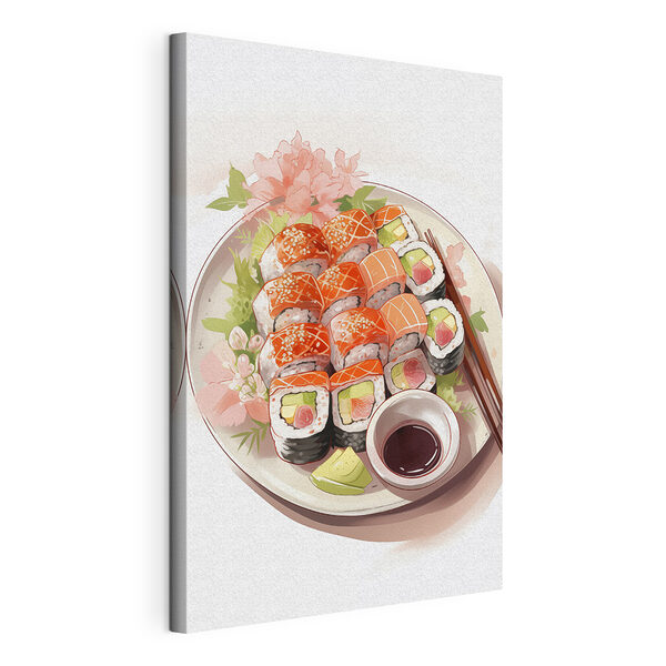 Piatto di sushi con bacchette Stampa su tela Piatto di sushi con bacchette