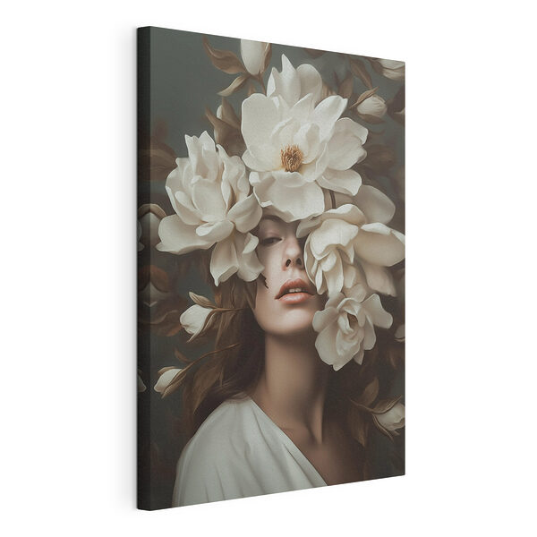 Donna con dei fiori attorno al viso Stampa su tela Donna con dei fiori attorno al viso