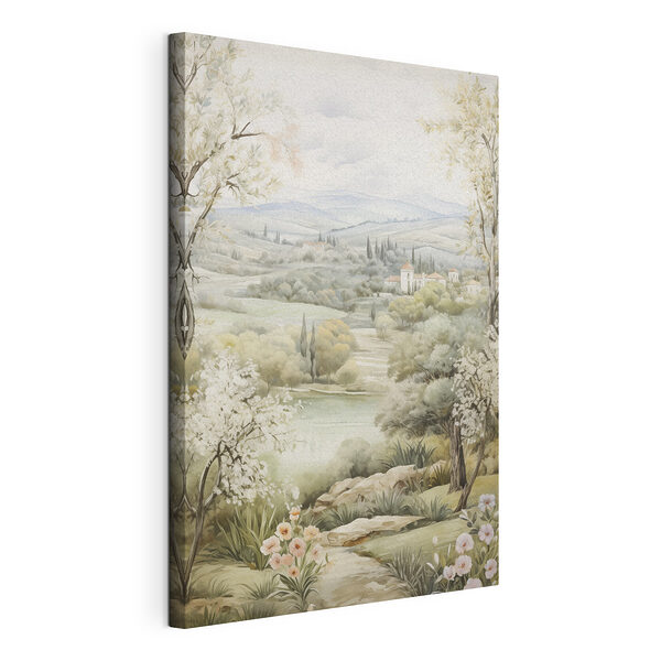 Dipinto raffigurante un paesaggio con alberi e un fiume Stampa su tela Dipinto raffigurante un paesaggio con alberi e un fiume