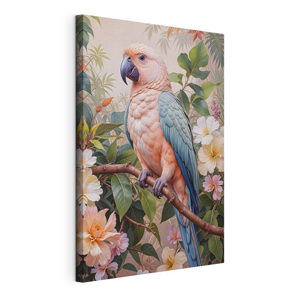 Uccello appollaiato su un ramo con dei fiori Stampa su tela Uccello appollaiato su un ramo con dei fiori