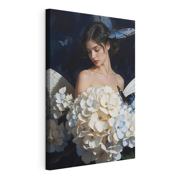 Stampa su tela Donna con farfalle e fiori
