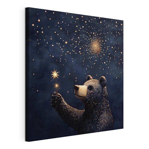 Orso con in mano una candela magica Stampa su tela Orso con in mano una candela magica