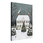 Stampa su tela Casa con alberi e neve