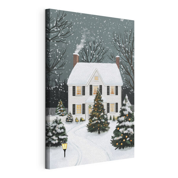 Casa con alberi e neve Stampa su tela Casa con alberi e neve