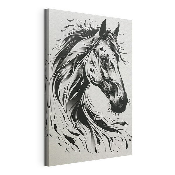 Stampa su tela Disegno in bianco e nero di un cavallo
