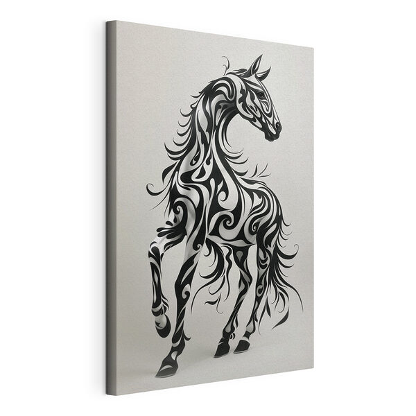 Stampa su tela Cavallo bianco e nero con volute