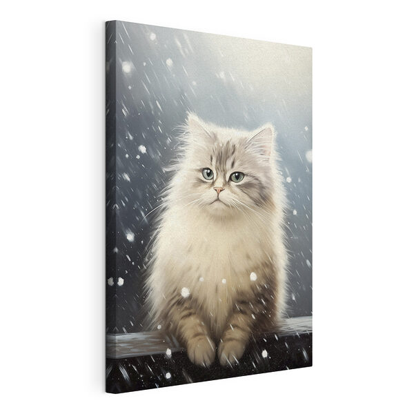 Gatto seduto sulla neve Stampa su tela Gatto seduto sulla neve