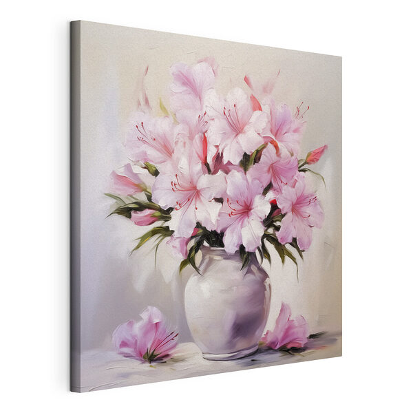 Stampa su tela Dipinto raffigurante fiori rosa in un vaso