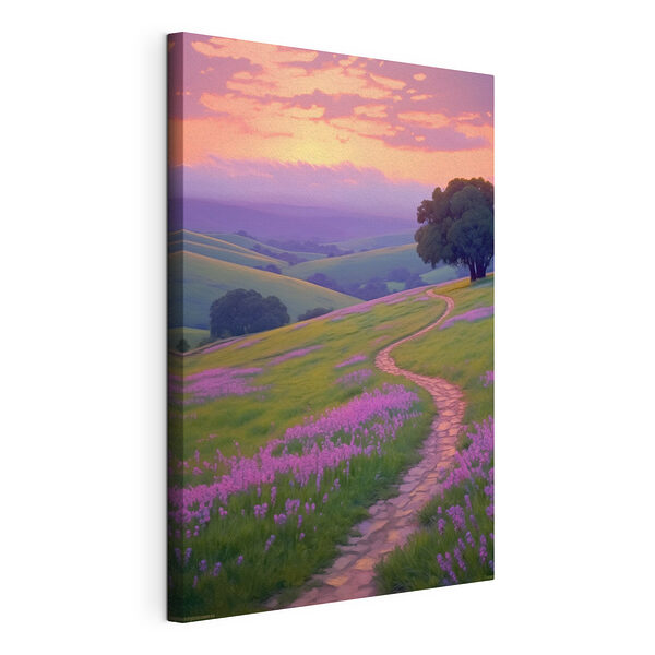 Stampa su tela Sentiero che attraversa un campo di fiori viola
