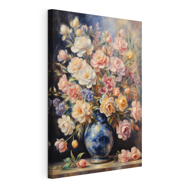 Stampa su tela Dipinto raffigurante dei fiori in un vaso blu