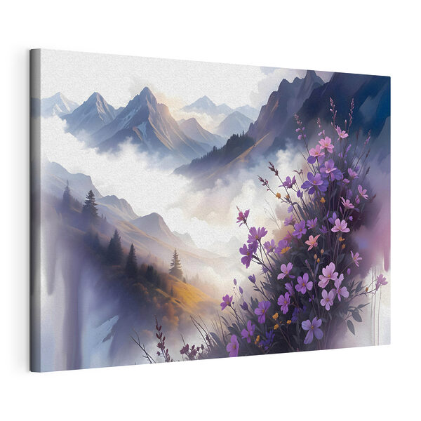 Stampa su tela Fiori viola su una montagna