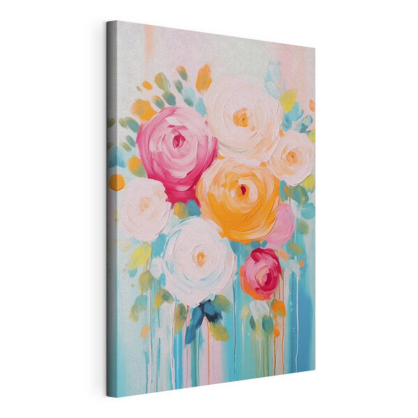 Stampa su tela Dipinto di fiori su fondo blu