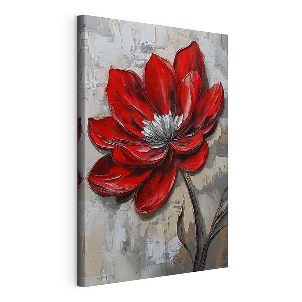 Fiore rosso su una superficie grigia Stampa su tela Fiore rosso su una superficie grigia