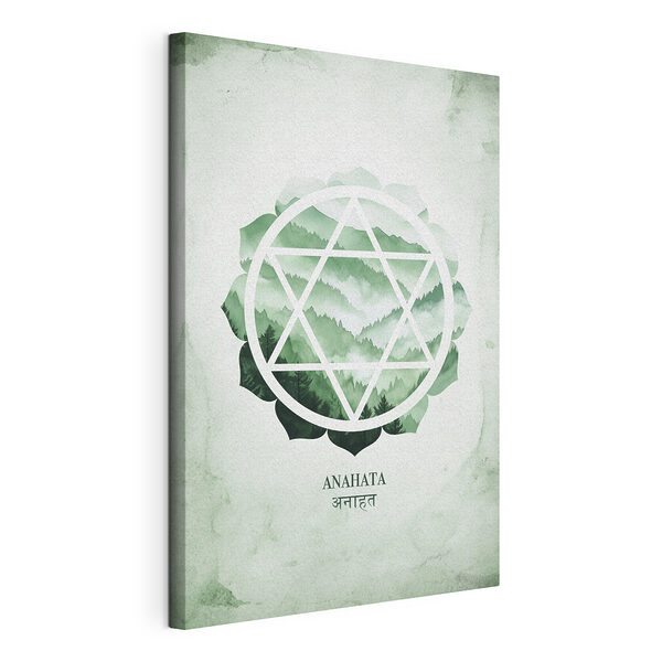 Stampa su tela Stampa su tela Simbolo verde e bianco con le montagne sullo sfondo (COD: s41883)