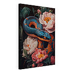 Stampa su tela Serpente blu e arancione con fiori