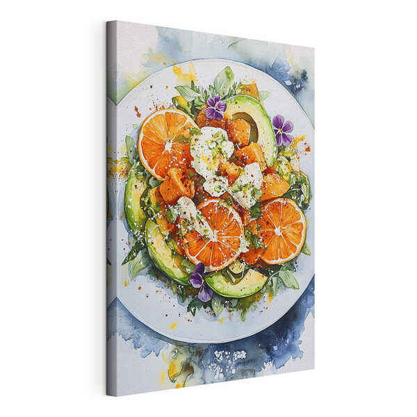Piatto con arance e avocado Stampa su tela Piatto con arance e avocado