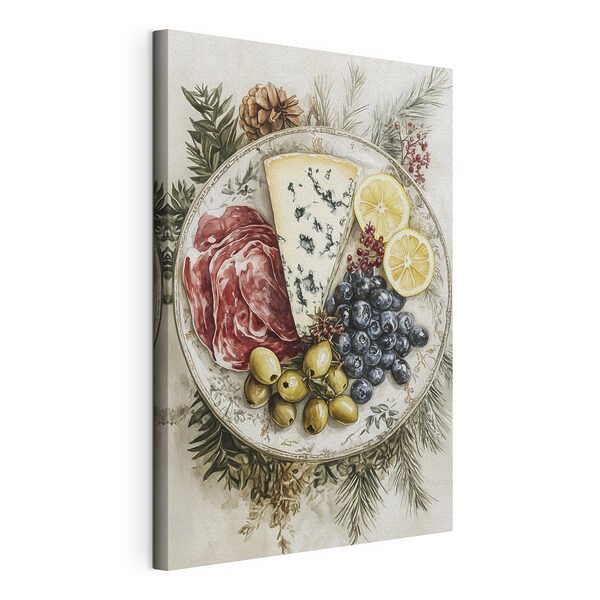 Piatto con frutta e formaggio Stampa su tela Piatto con frutta e formaggio