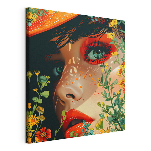 Donna con un cappello e dei fiori Stampa su tela Donna con un cappello e dei fiori
