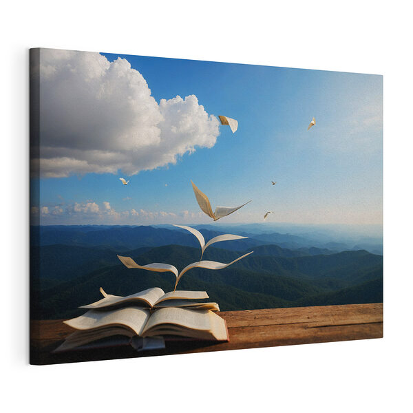 Libro da cui spuntano uccelli in volo Stampa su tela Libro da cui spuntano uccelli in volo