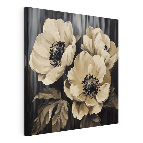 Stampa su tela Dipinto di fiori su sfondo nero