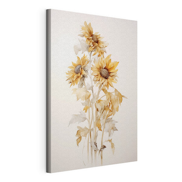 Stampa su tela Dipinto raffigurante dei girasoli su sfondo bianco