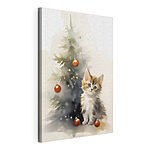 Stampa su tela Gatto accanto a un albero di Natale