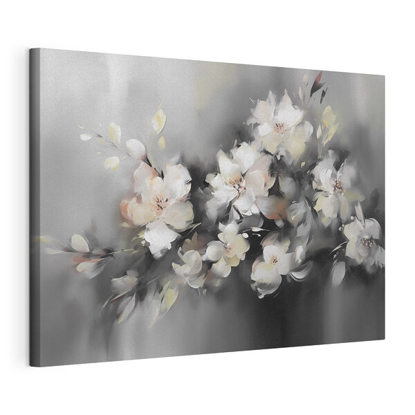 Stampa su tela Dipinto raffigurante dei fiori su sfondo grigio