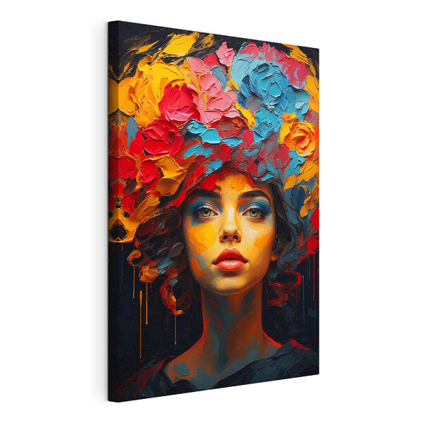 Stampa su tela Donna con fiori colorati tra i capelli