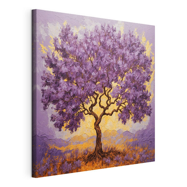 Stampa su tela Dipinto raffigurante un albero con foglie viola
