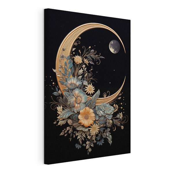 Stampa su tela Luna con fiori e foglie