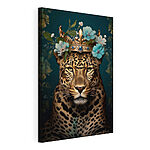 Stampa su tela Leopardo con una corona e dei fiori