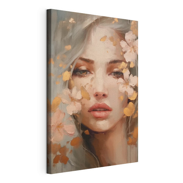 Donna con dei fiori attorno al viso Stampa su tela Donna con dei fiori attorno al viso