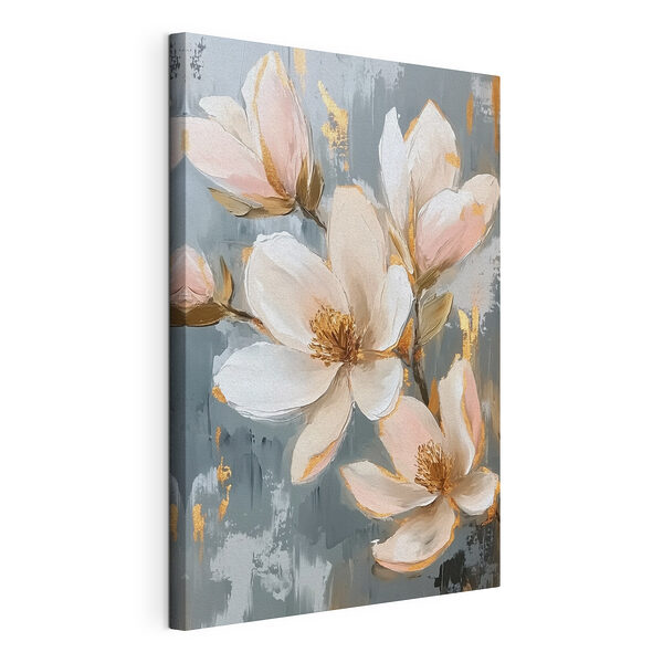 Stampa su tela Dipinto raffigurante dei fiori su sfondo blu